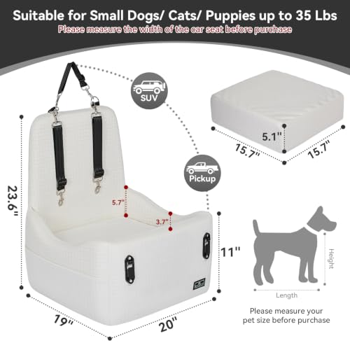 PETSFIT Dog Booster Car Seat for Small/Medium Dogs Up to 35 lbs – Patented Safety System, 5" Memory Foam Pet Car Seat, Fully Detachable and Washable Cover