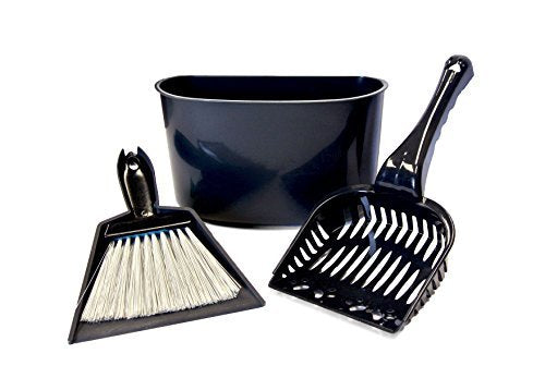 Fresh Kitty 4-in-1 Litter Box Organizer Cleanup Kit – Cat Litter Box Cleaning Supplies – Sweeper & Dustpan, Scooper, Storage Caddy, Black