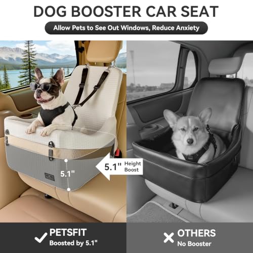 PETSFIT Dog Booster Car Seat for Small/Medium Dogs Up to 35 lbs – Patented Safety System, 5" Memory Foam Pet Car Seat, Fully Detachable and Washable Cover