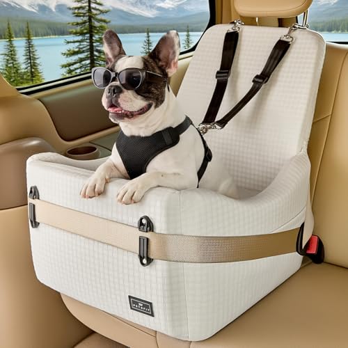 PETSFIT Dog Booster Car Seat for Small/Medium Dogs Up to 35 lbs – Patented Safety System, 5" Memory Foam Pet Car Seat, Fully Detachable and Washable Cover