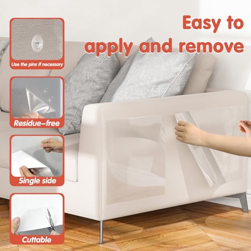 Secopad Large Cat Scratch Furniture Protector, Transparent Couch Protector from Cat Claws, Single-Sided Self Adhesive Anti Pet Deterrent Sofa Cover