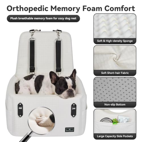 PETSFIT Dog Booster Car Seat for Small/Medium Dogs Up to 35 lbs – Patented Safety System, 5" Memory Foam Pet Car Seat, Fully Detachable and Washable Cover
