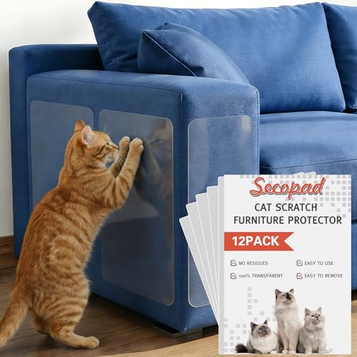 Secopad Large Cat Scratch Furniture Protector, Transparent Couch Protector from Cat Claws, Single-Sided Self Adhesive Anti Pet Deterrent Sofa Cover