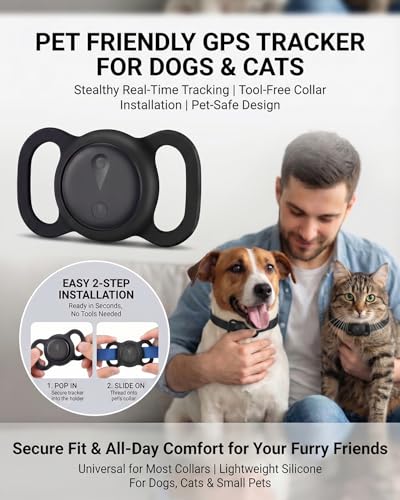 GPS Tracker for Dogs, Smart Dog Tracker with Real-Time Location, for Android and iPhone No Monthly Fee & No SIM Card- Pet Location Tracker with Holder, IP68 Waterproof, Indoor & Outdoor Pet Safety Use