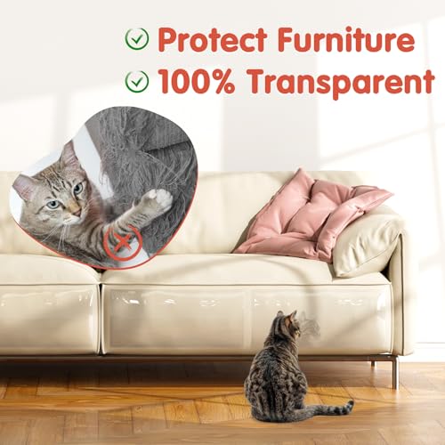 Secopad Large Cat Scratch Furniture Protector, Transparent Couch Protector from Cat Claws, Single-Sided Self Adhesive Anti Pet Deterrent Sofa Cover