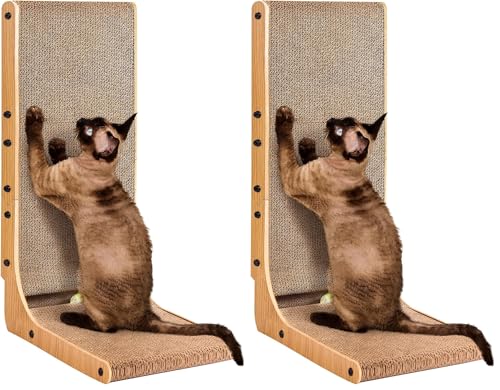 EHEYCIGA Cardboard Cat Scratcher for Indoor Kitten Cats, L Shaped Vertical Cat Scratching Board with Ball Cat Toy, Cat Scratcher Pad