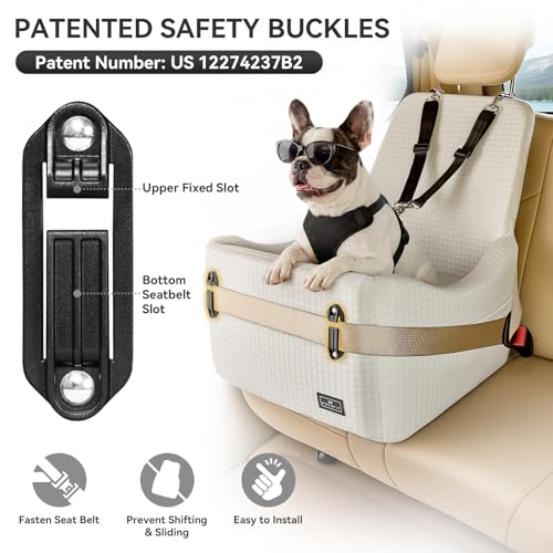 PETSFIT Dog Booster Car Seat for Small/Medium Dogs Up to 35 lbs – Patented Safety System, 5" Memory Foam Pet Car Seat, Fully Detachable and Washable Cover