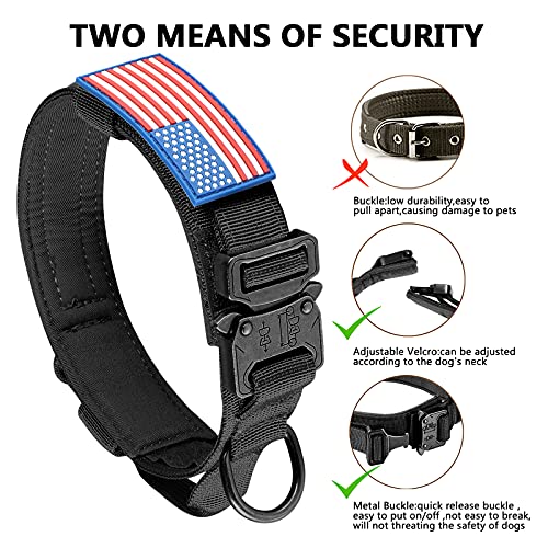DAGANXI Tactical Dog Collar, Adjustable Military Training Nylon Dog Collar with Control Handle and Heavy Metal Buckle for Medium and Large Dogs, with Patches and Airtags Case