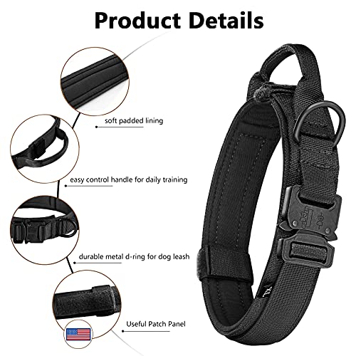 DAGANXI Tactical Dog Collar, Adjustable Military Training Nylon Dog Collar with Control Handle and Heavy Metal Buckle for Medium and Large Dogs, with Patches and Airtags Case
