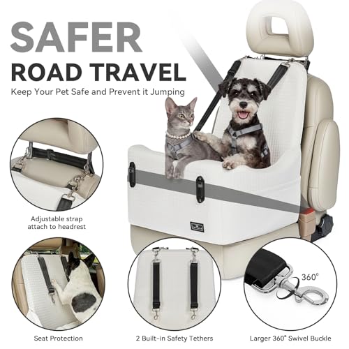 PETSFIT Dog Booster Car Seat for Small/Medium Dogs Up to 35 lbs – Patented Safety System, 5" Memory Foam Pet Car Seat, Fully Detachable and Washable Cover
