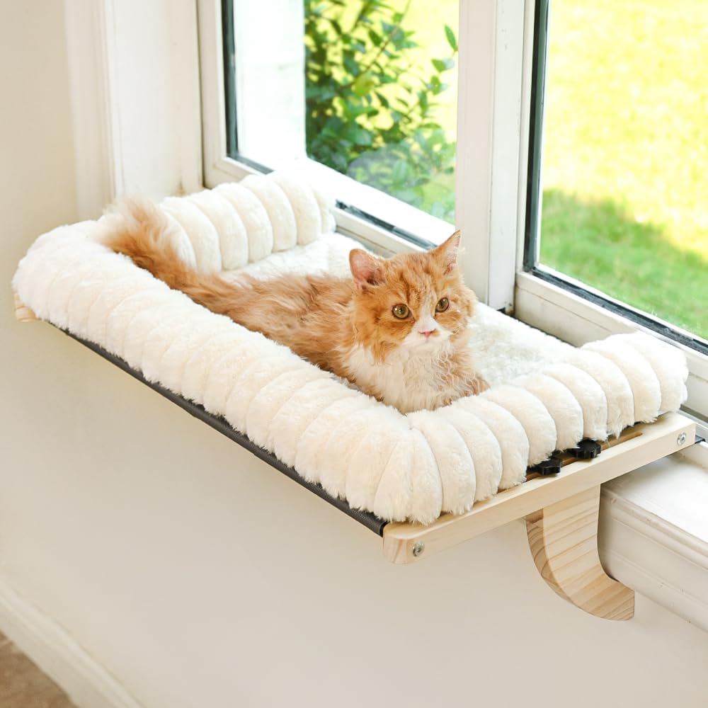Valigogo Cloud-Soft Cat Window Sill Perch, Zipper Design Cushion Pet Bed