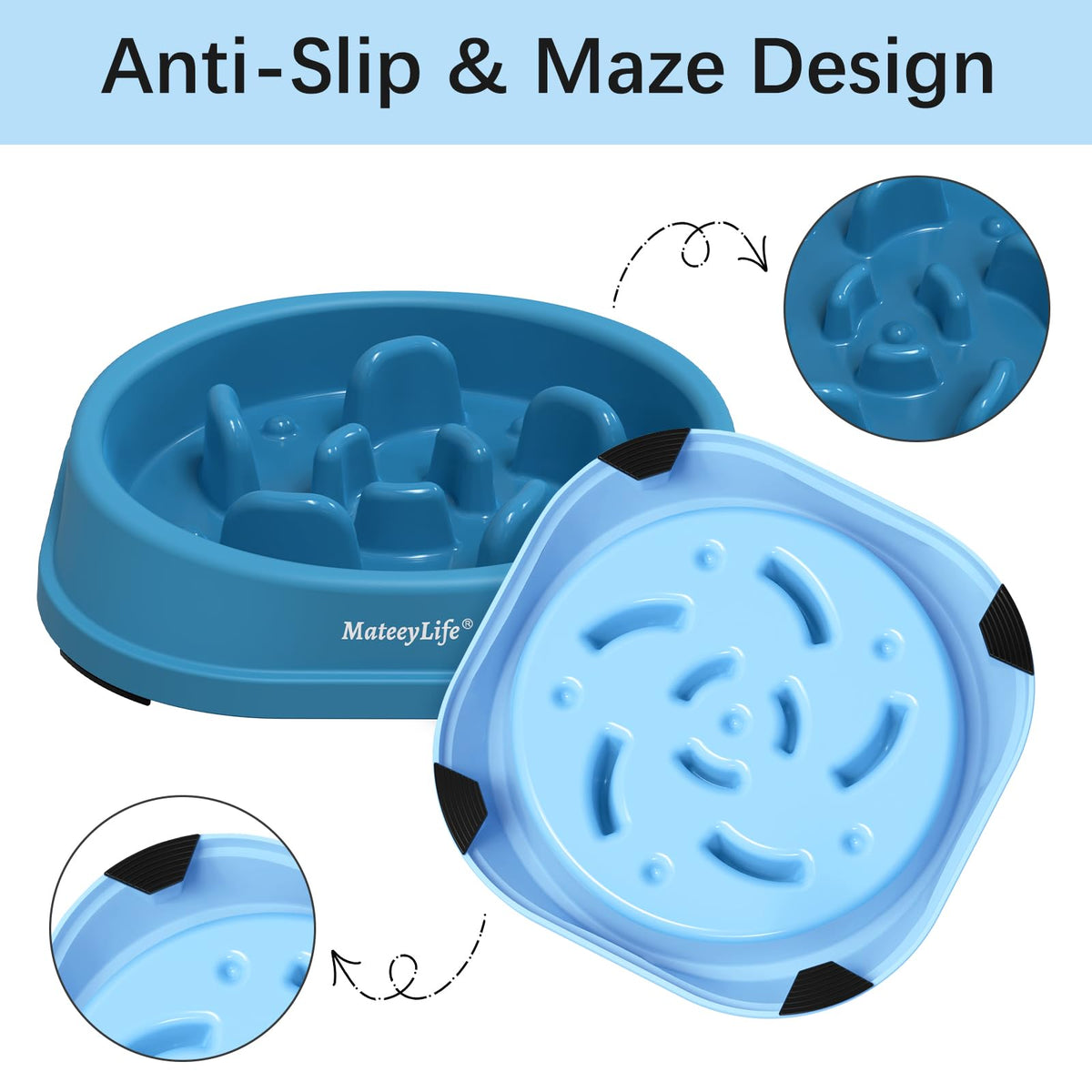 MateeyLife Slow Feeder Dog Bowls 2PCS, Anti-Choking Puzzle Dog Food Bowls, Anti-Slip Interactive Feeding Slow Down Eating, Bloat Stop Maze Dishes for All Breeds Pets