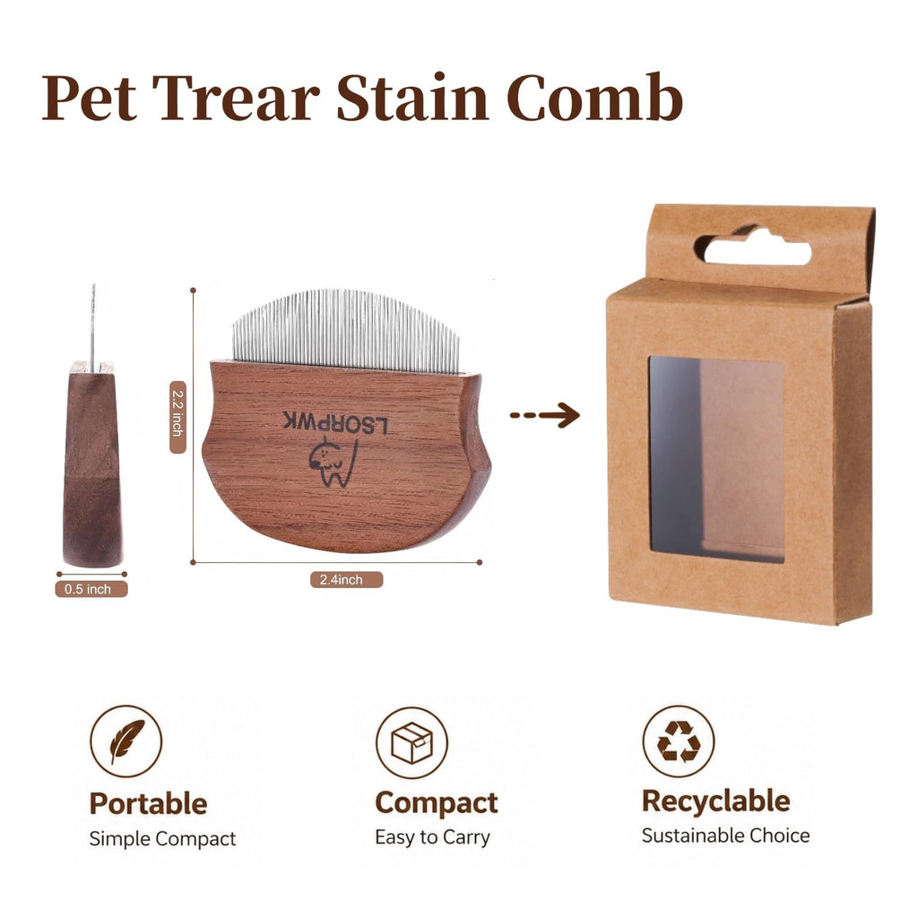 Walnut Wood Eye Comb for Pets, Professional Tear Stain Removal Tool