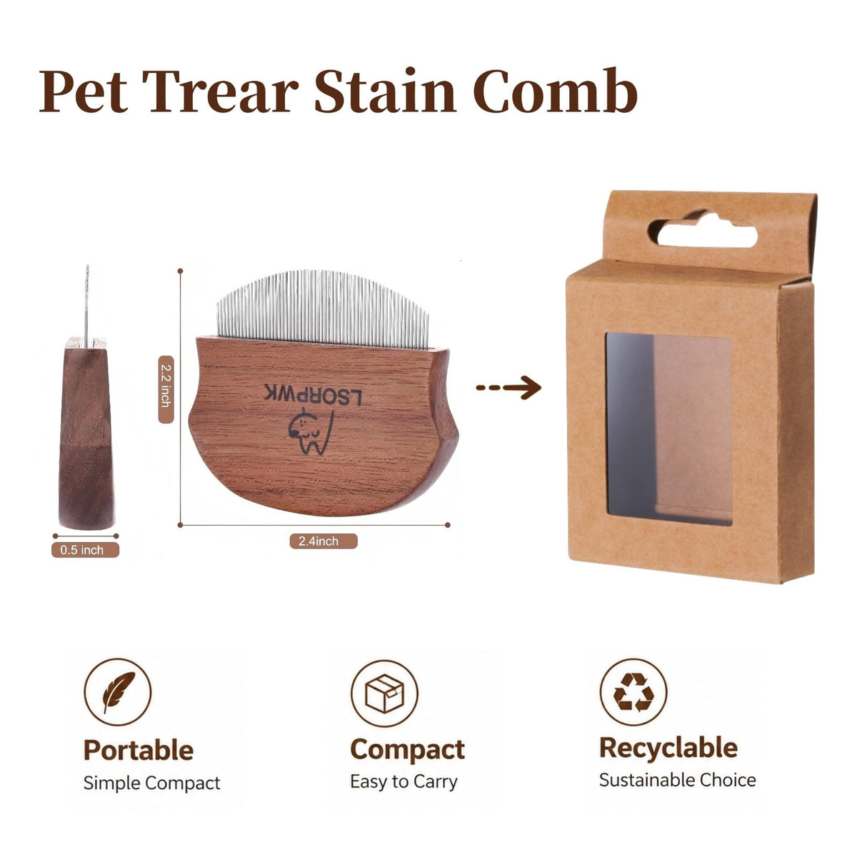 Walnut Wood Eye Comb for Pets, Professional Tear Stain Removal Tool