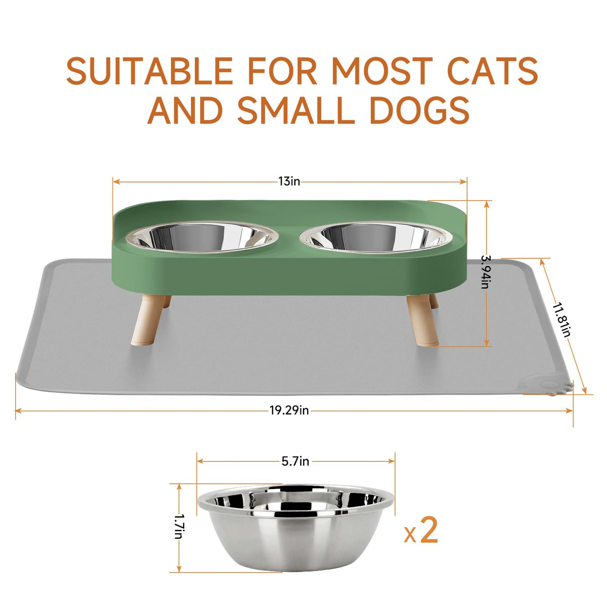 Elevated Cat Bowl, Raised Cat Food and Water Bowl Set for Indoor Cats