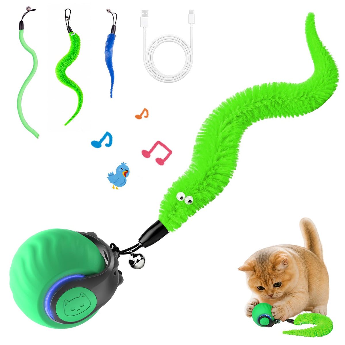 Interactive Cat Toys with Bird Sounds & 8 Speed Modes for Indoor Cats Play