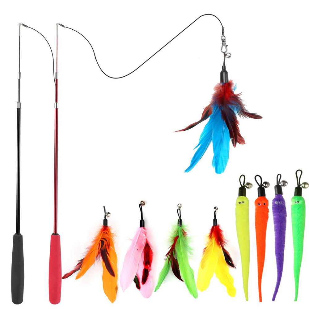 MeoHui Retractable Cat Wand Toy Set with Feather Refills
