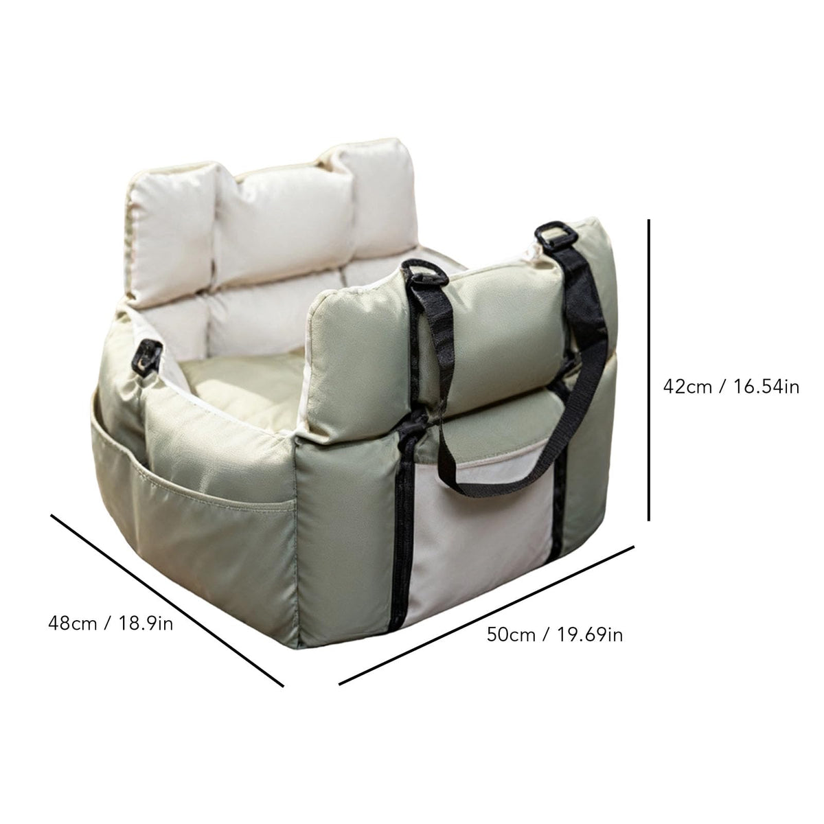 Soft Dog Car Seat Bed for Small Dogs Cats Under 25 lbs Portable Travel Pet Carrier with Storage Pockets Green Beige