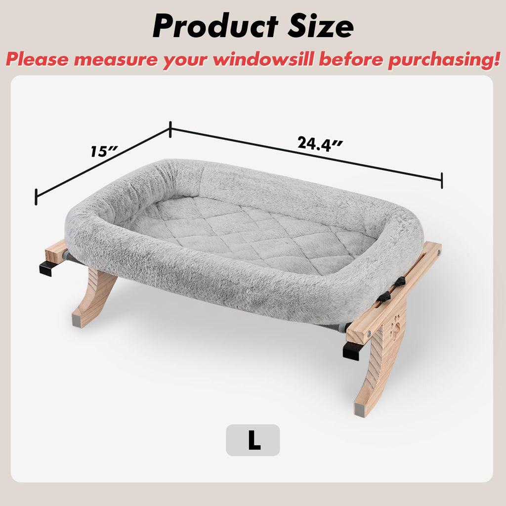 AMOSIJOY Wooden Cat Windowsill Perch with Zipper Cushion Bed