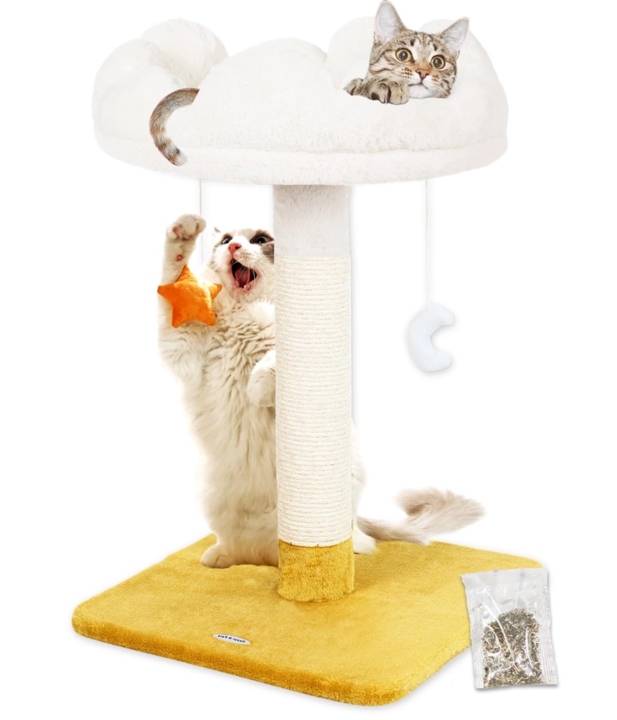 Happi N Pets Cat Tree, Cloud Cat Tower with Soft Bed, Cat Scratching Post & Pad with Larger Perch for Window Viewing, Small Cat Tree with Cute Toys, Bonus Catnip