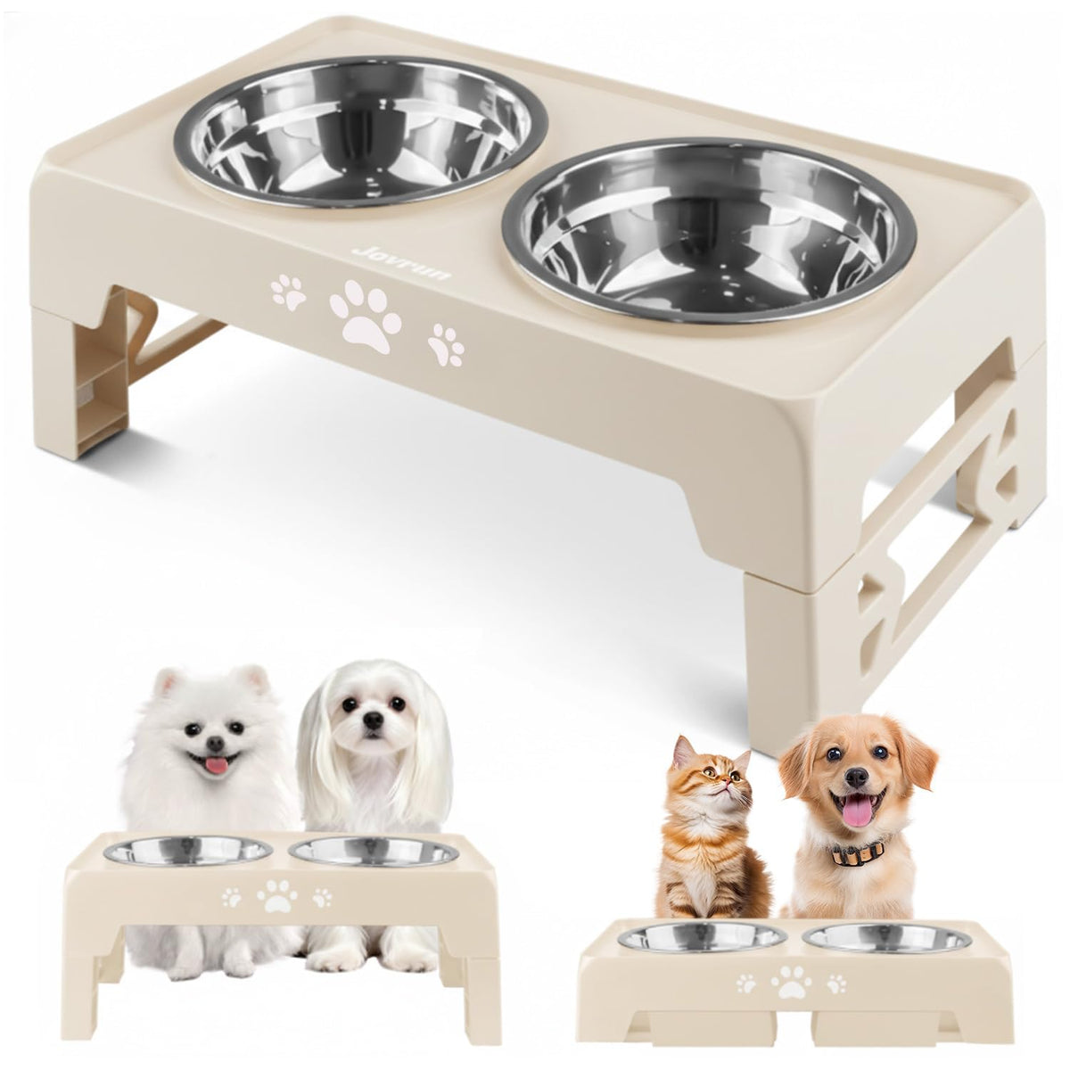 Jovrun Elevated Dog Bowls for Medium Large Size Dogs, Non-Slip Dog Feeder with 1*Stainless Steel Dishes & 1*Slow Feeder Bowl, 5 Heights Adjustable Raised Bowls to 3.15″-8.66″-9.84″-11.02″-12.2″