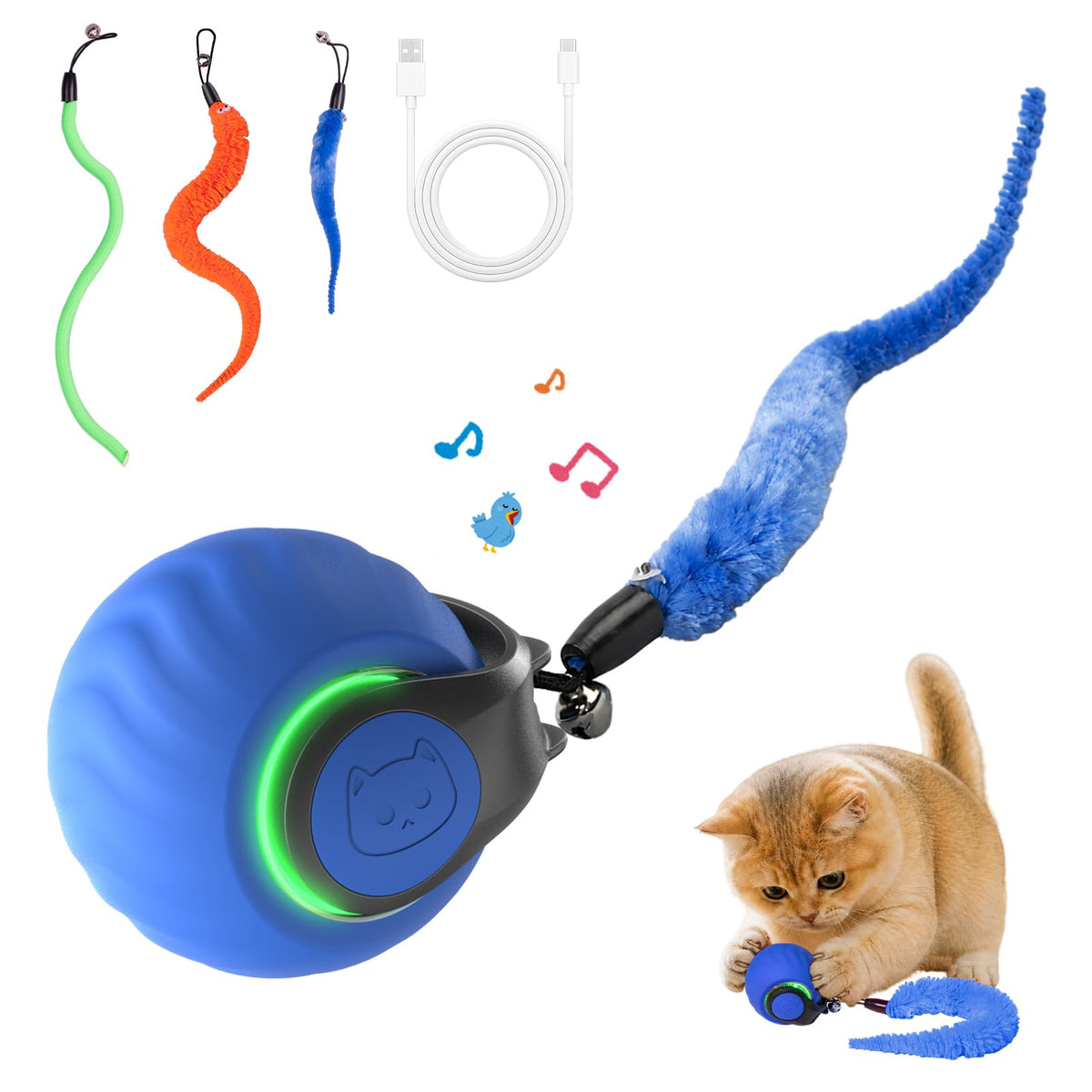 Interactive Cat Toys with Bird Sounds & 8 Speed Modes for Indoor Cats Play