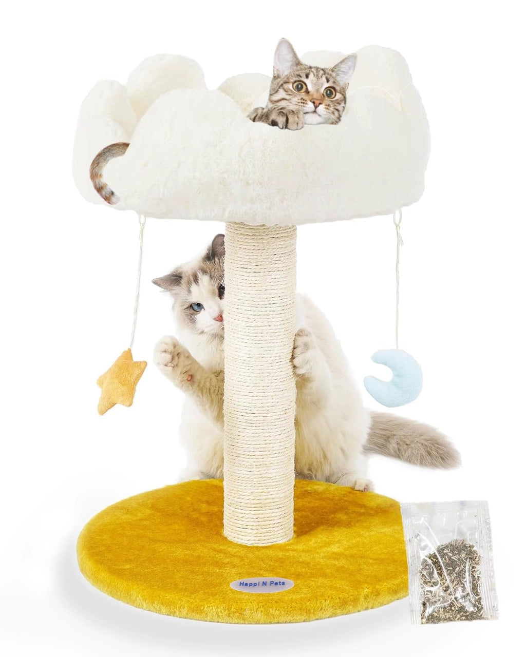 Happi N Pets Cat Tree, Cloud Cat Tower with Soft Bed, Cat Scratching Post & Pad with Larger Perch for Window Viewing, Small Cat Tree with Cute Toys, Bonus Catnip