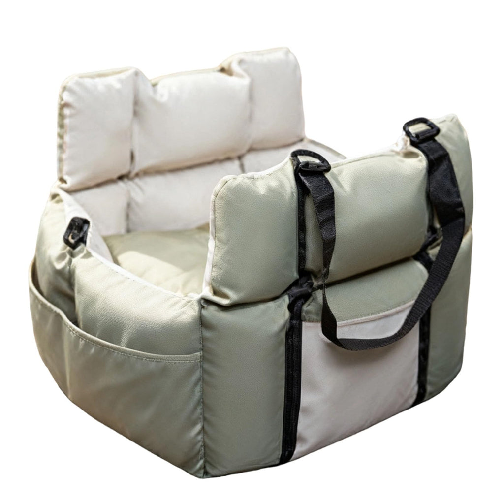 Soft Dog Car Seat Bed for Small Dogs Cats Under 25 lbs Portable Travel Pet Carrier with Storage Pockets Green Beige