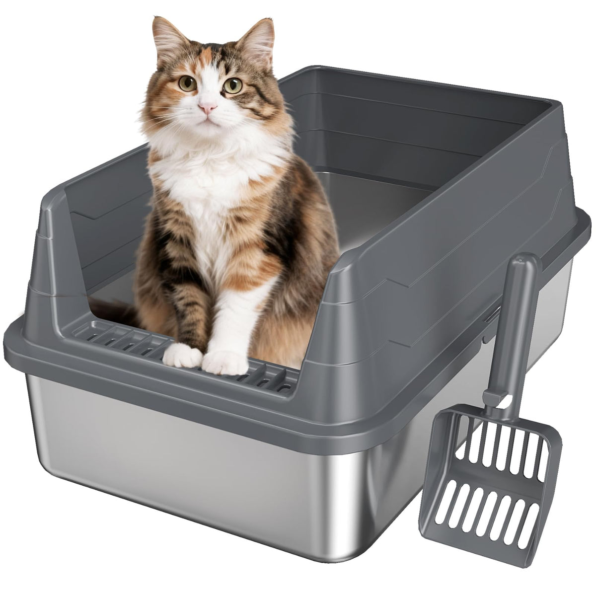 H3 Light Grey Stainless Steel Litter Box