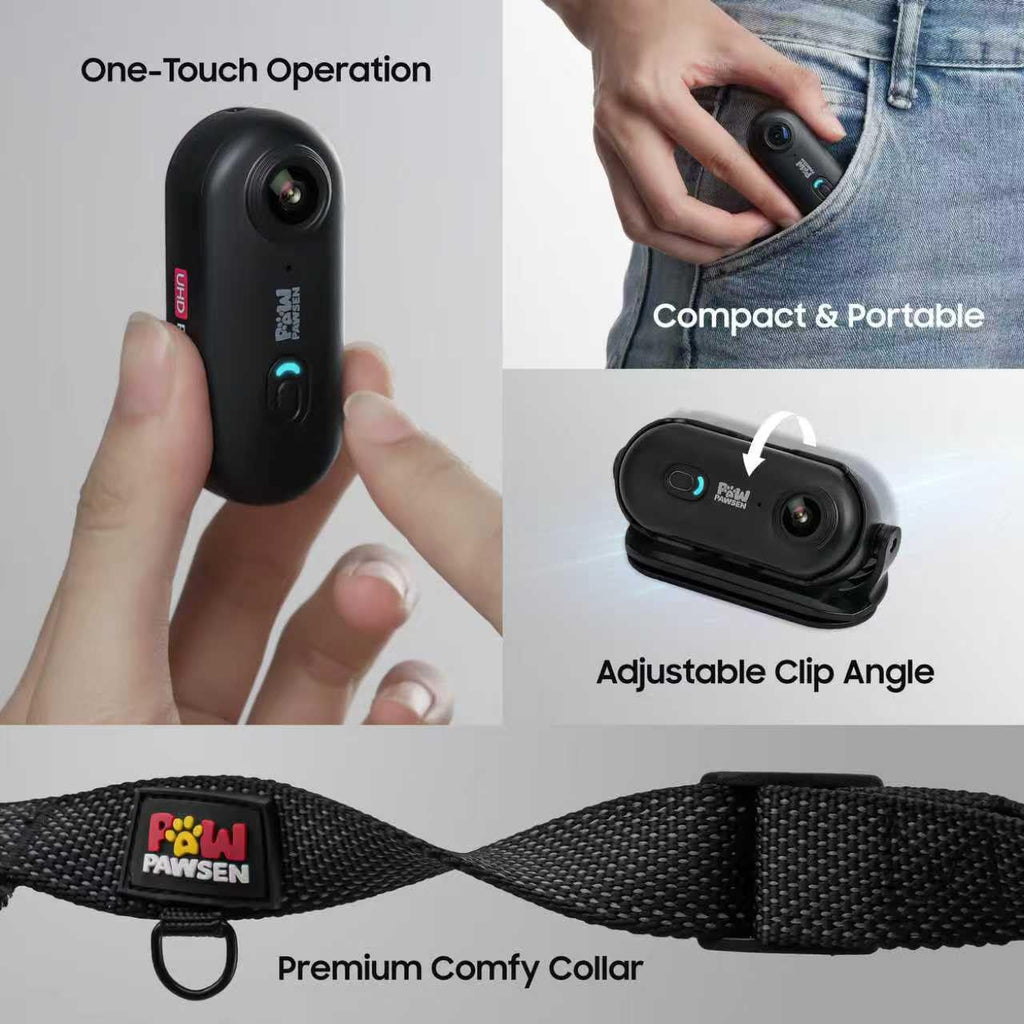 PAWPAWSEN 4K Pet Camera Collar – Mini Action Camera for Pets with Video Recording, Wireless Body Cam for Pet Supplies, Outdoor/Indoor Gift for Cats and Dogs
