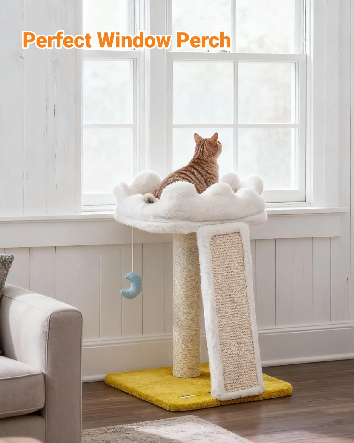 Happi N Pets Cat Tree, Cloud Cat Tower with Soft Bed, Cat Scratching Post & Pad with Larger Perch for Window Viewing, Small Cat Tree with Cute Toys, Bonus Catnip