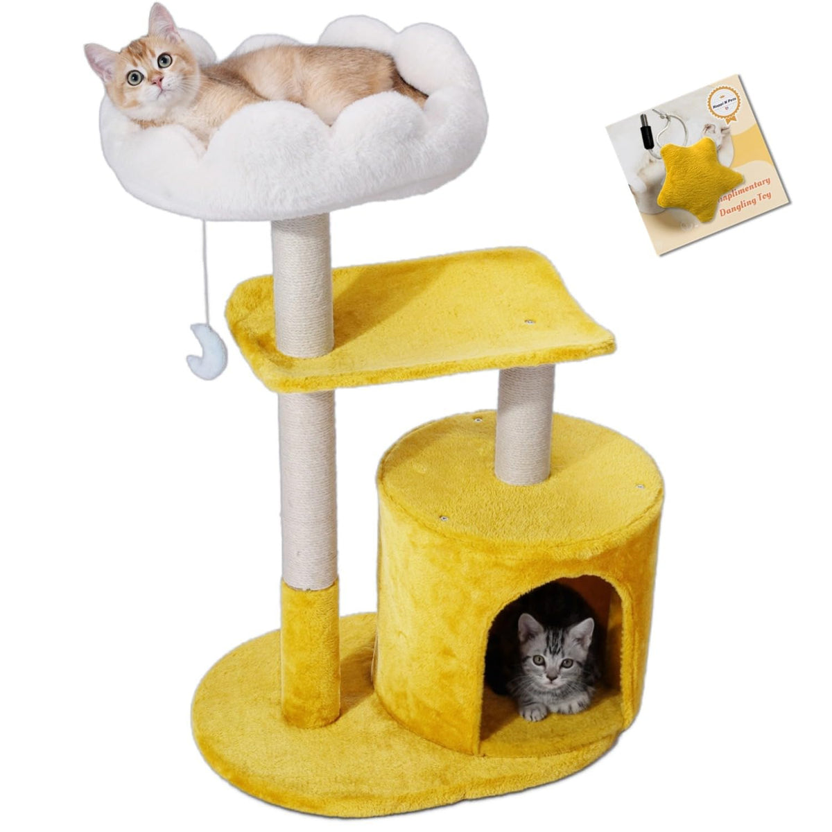 Happi N Pets Cat Tree, Cloud Cat Tower with Soft Bed, Cat Scratching Post & Pad with Larger Perch for Window Viewing, Small Cat Tree with Cute Toys, Bonus Catnip