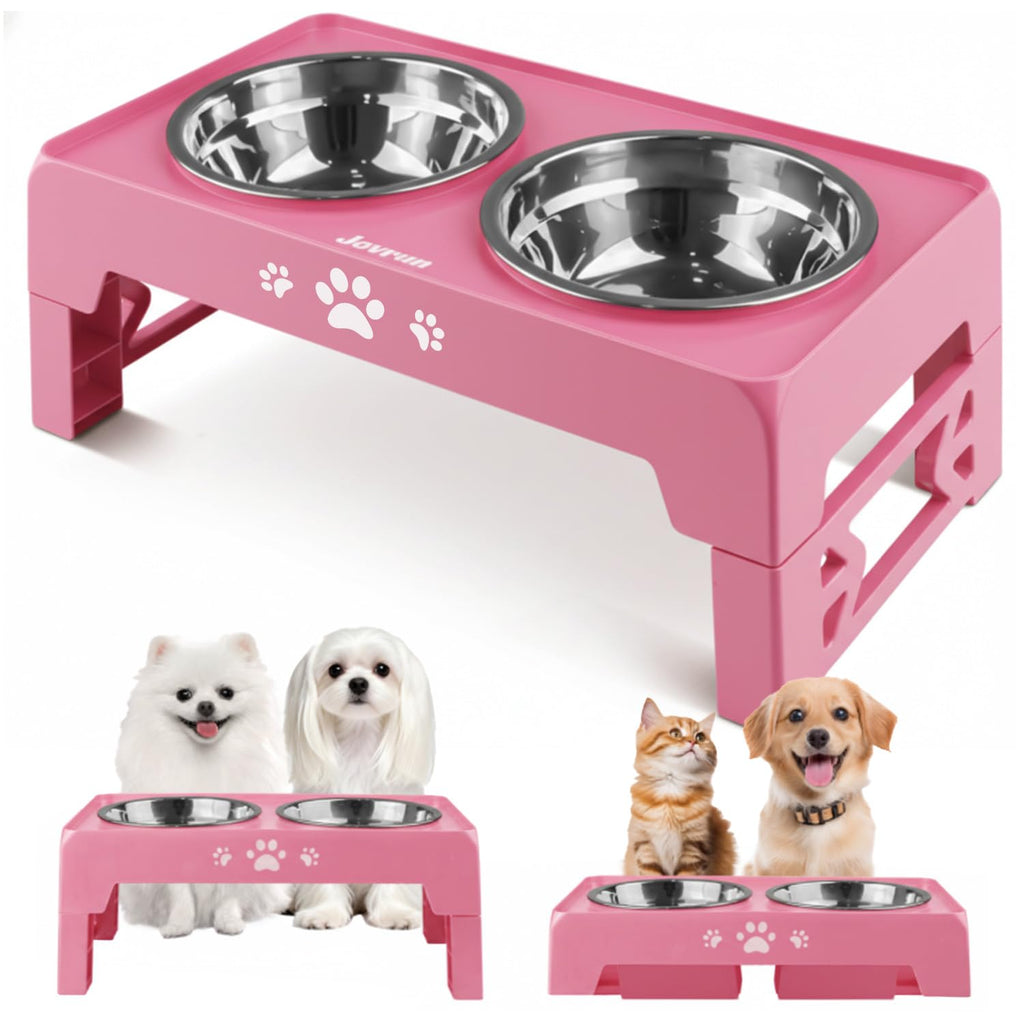 Jovrun Elevated Dog Bowls for Medium Large Size Dogs, Non-Slip Dog Feeder with 1*Stainless Steel Dishes & 1*Slow Feeder Bowl, 5 Heights Adjustable Raised Bowls to 3.15″-8.66″-9.84″-11.02″-12.2″