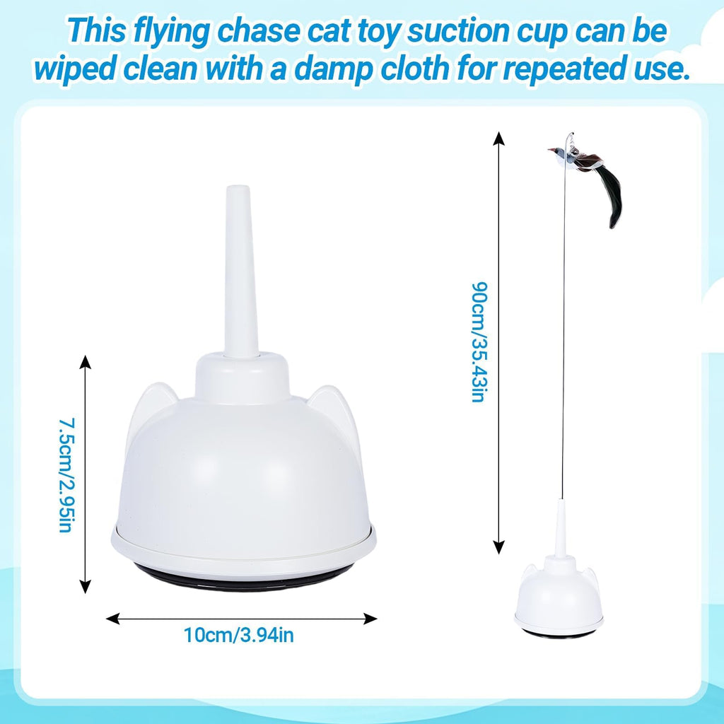 Interactive Cat Toys for Indoor Cats, Automatic 360° Spinning Cat Wand Toy, Strong Suction Cup Base, USB Rechargeable, Detachable Wand, 2 Feather Refills, 2 Speeds, 3 Modes for Cats of All Ages
