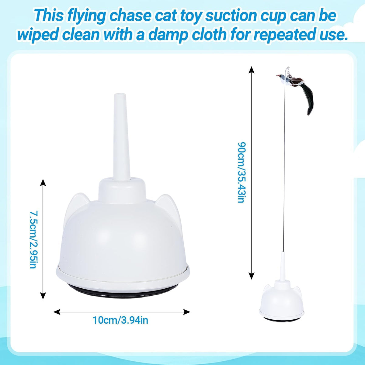 Interactive Cat Toys for Indoor Cats, Automatic 360° Spinning Cat Wand Toy, Strong Suction Cup Base, USB Rechargeable, Detachable Wand, 2 Feather Refills, 2 Speeds, 3 Modes for Cats of All Ages