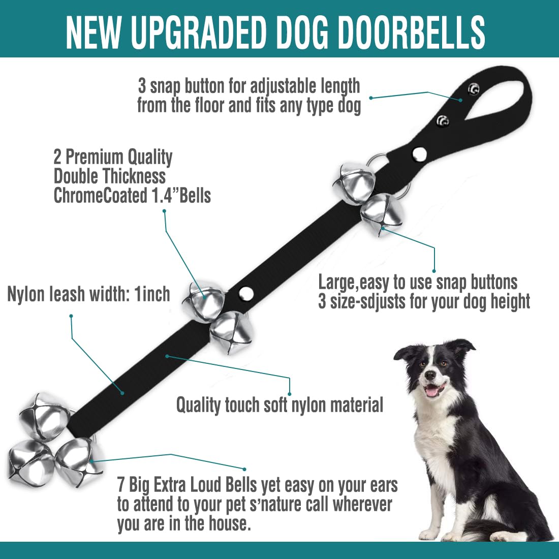 BLUETREE 2 Pack Dog Doorbells Premium Quality Training Potty Great Dog Bells Adjustable Door Bell Dog Bells for Potty Training Your Puppy The Easy Way - 7 Extra Large Loud 1.4 DoorBells