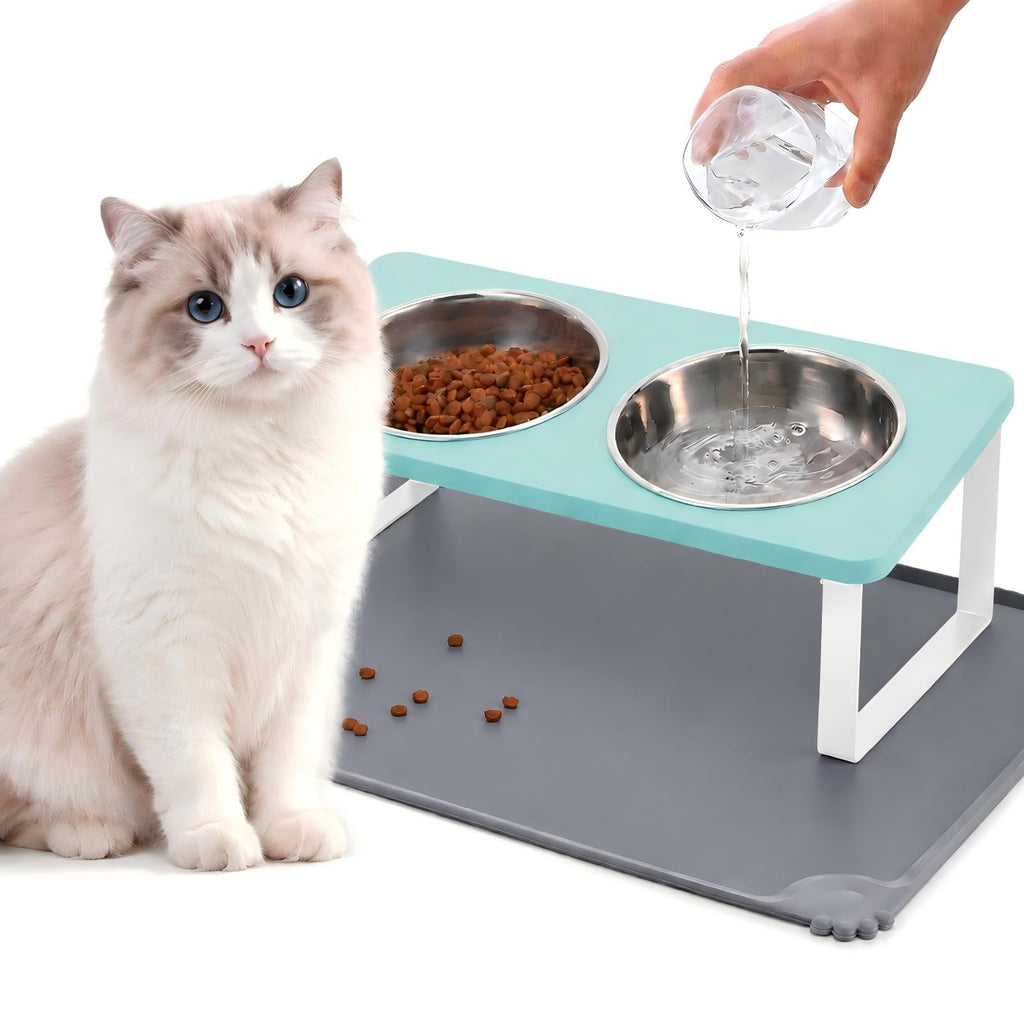 Summark Upgraded Elevated Raised Cat Bowls with Food Mat