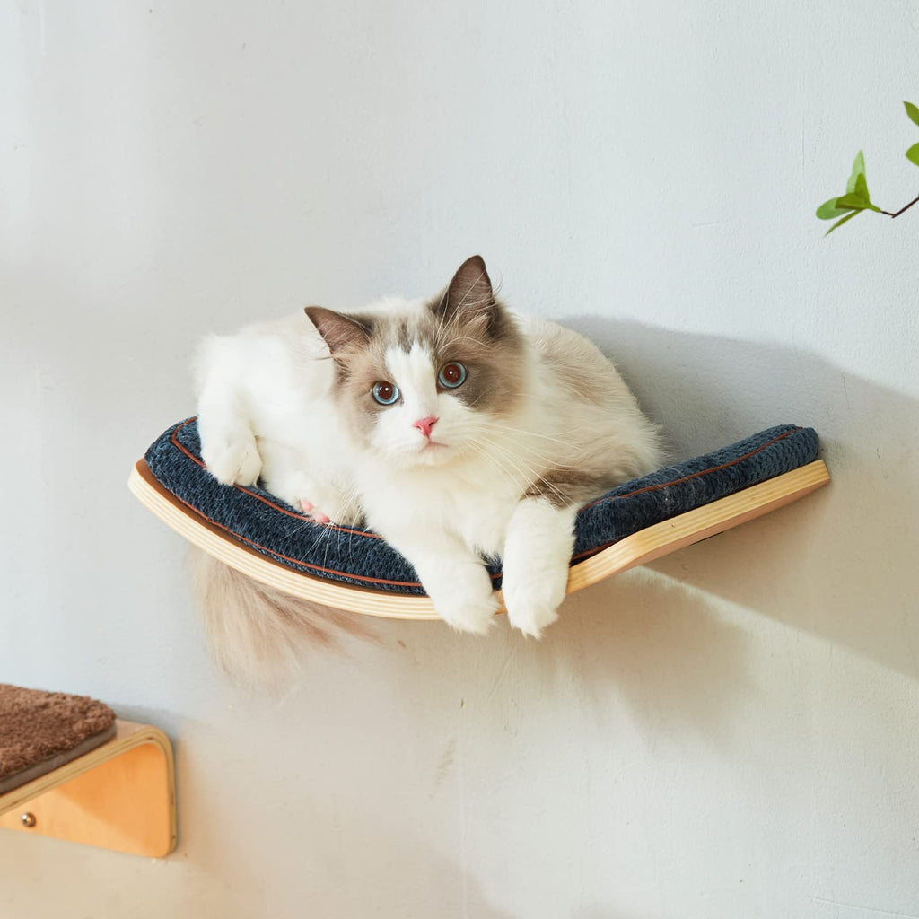 LIORCE Cat Shelf With Comfortable Cushion - Curved Shelves and Perches for Wall - Wall Mounted Furniture for Sleeping, Playing, Climbing, and Lounging