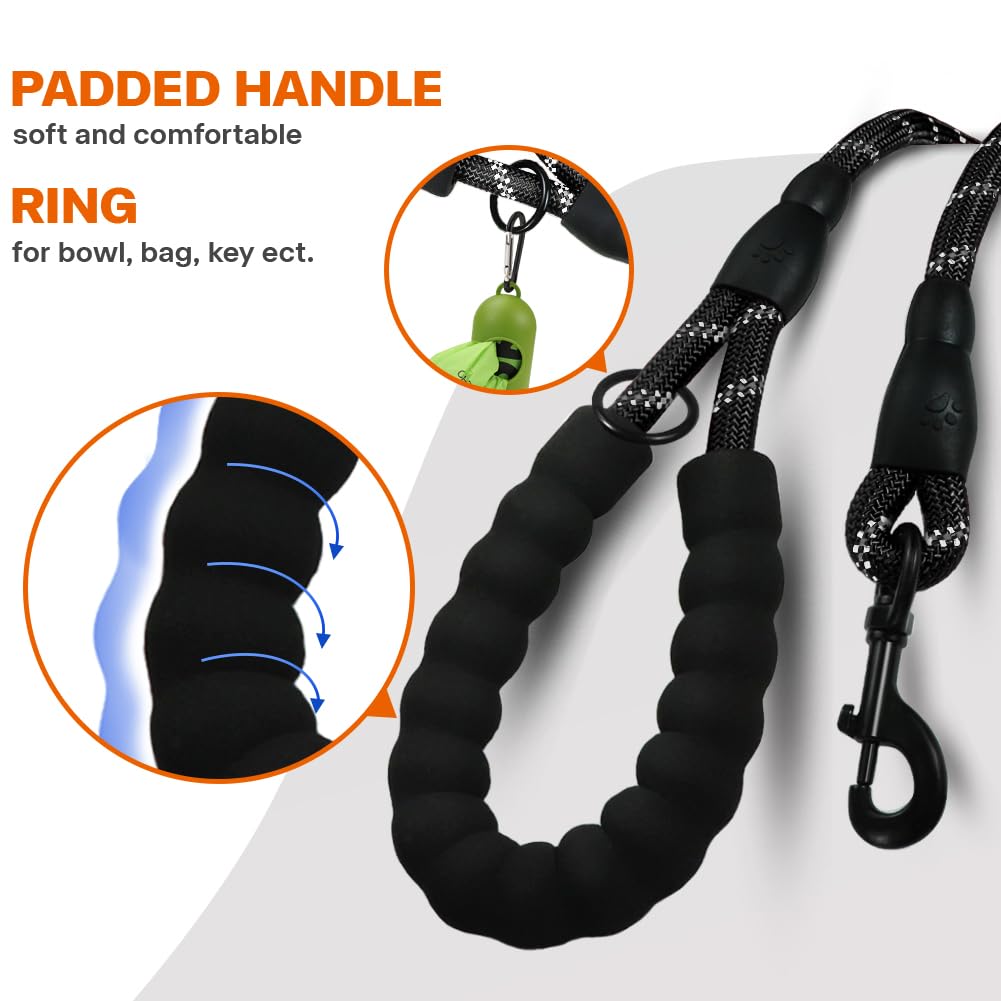 Taglory Rope Dog Leash 4/5/6 FT with Comfortable Padded Handle, Highly Reflective Threads Dog Leash for Small, Medium and Large Dogs