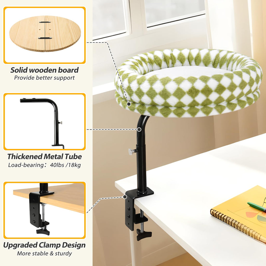 Sunhoo Cat Desk Beds 360° Rotating for Indoor Large Cats Perch Desk Nest Desktop Mount Height Adjustable