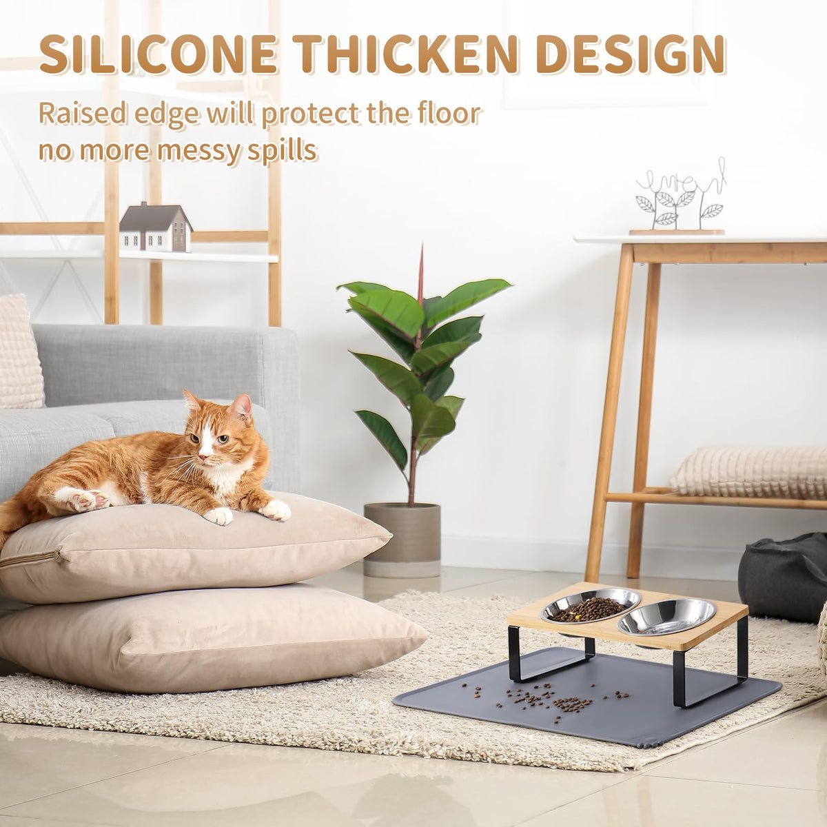 Summark Upgraded Elevated Raised Cat Bowls with Food Mat