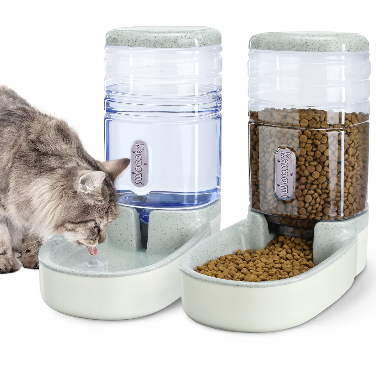 Automatic Dog Cat Feeder and Water Dispenser Gravity Food Feeder and Waterer Set with Pet Food Bowl for Small Medium Dog Puppy Kitten, Large Capacity 1 Gallon x 2