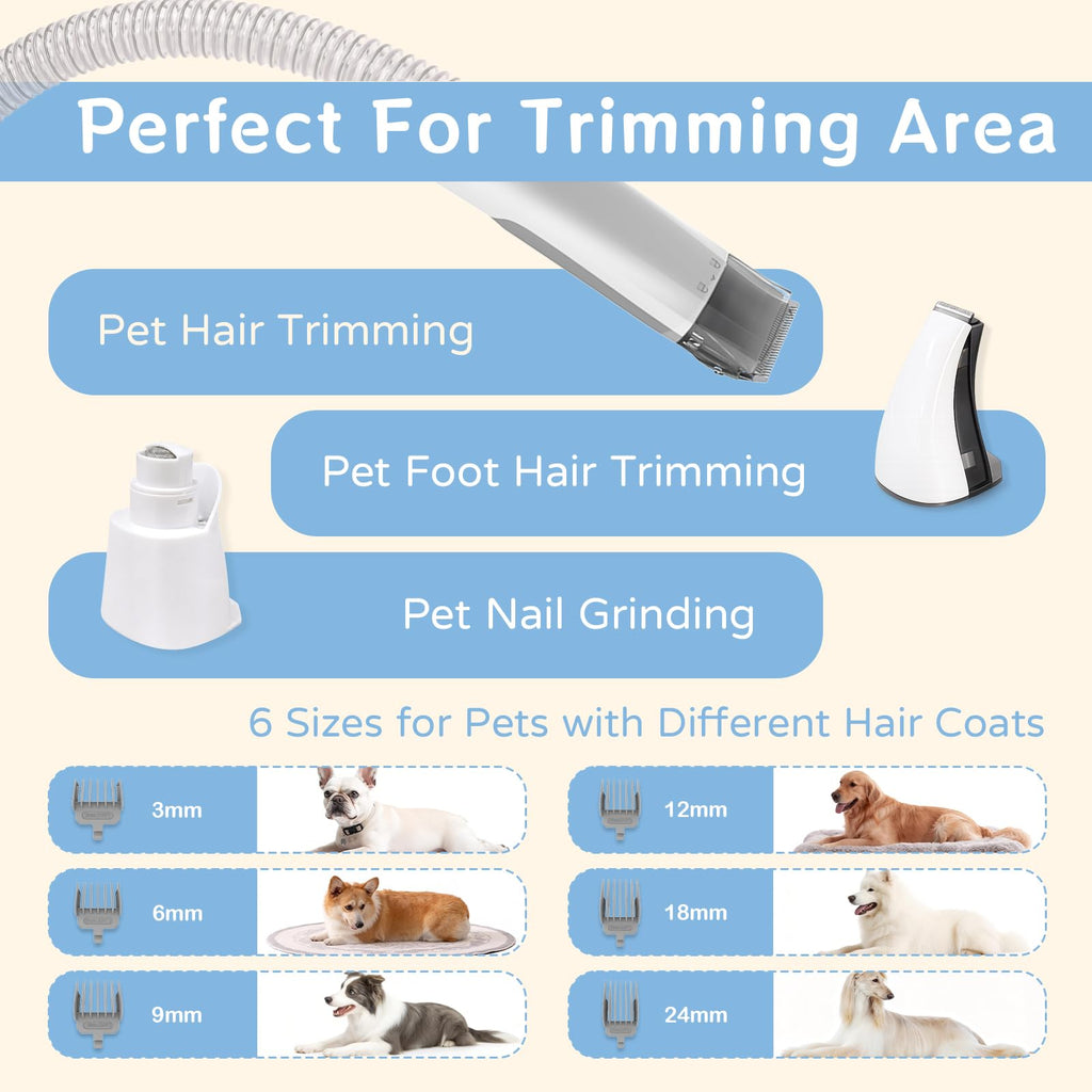 8VR Dog Grooming Kit, Pet Grooming Vacuum with Pet Clipper Nail Grinder, Dog Hair Vacuum with 6 Pet Grooming Tools for Dogs Cats Shedding Grooming