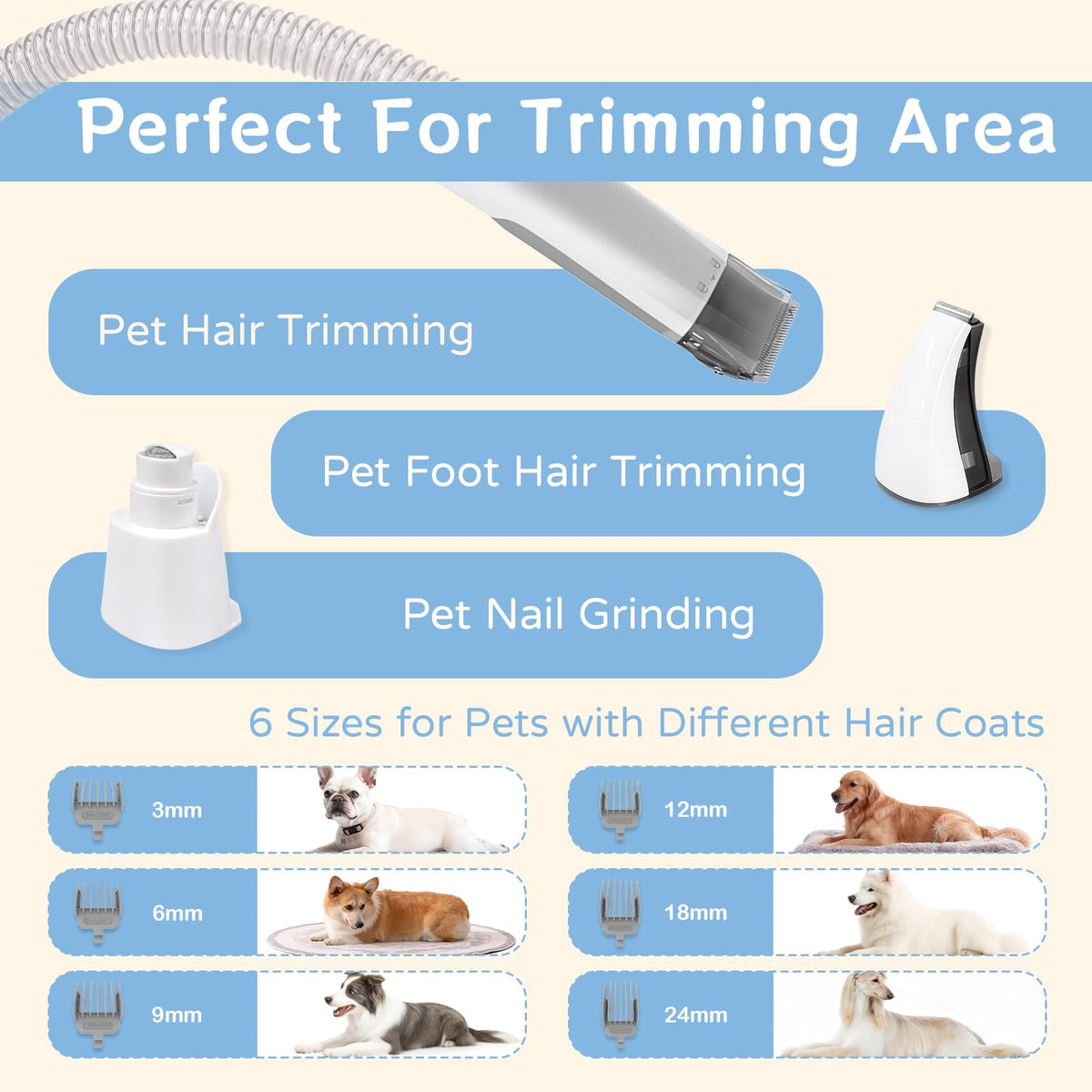 8VR Dog Grooming Kit, Pet Grooming Vacuum with Pet Clipper Nail Grinder, Dog Hair Vacuum with 6 Pet Grooming Tools for Dogs Cats Shedding Grooming