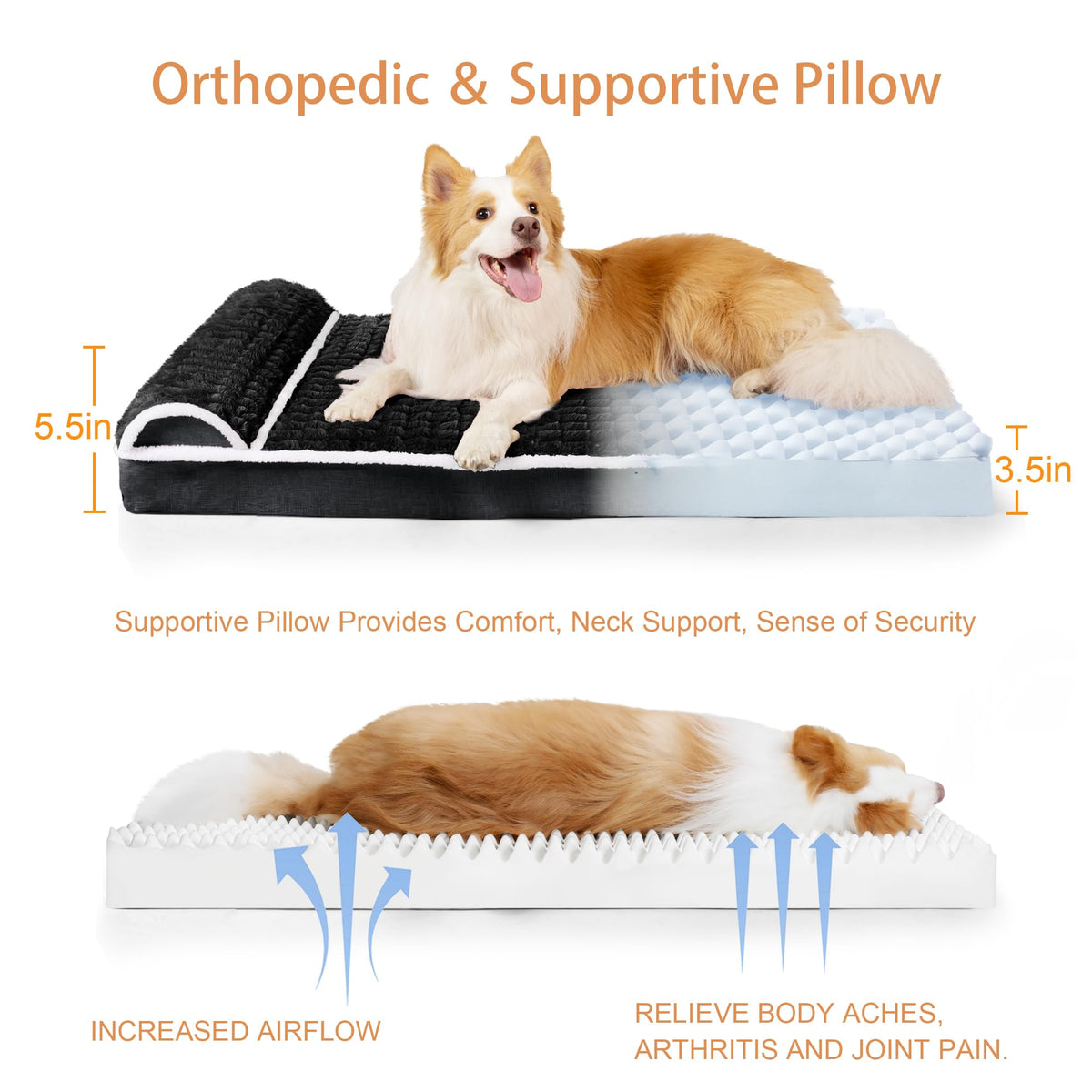 Jolifield Orthopedic Large Dog Bed Pillow Pet Sofa Bed