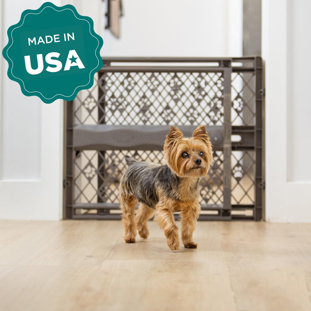 MYPET Paws Portable Pet Gate: 26-40" Wide Expandable, Pressure Mounted No Tools Needed, Durable Dog Gate for Doorways, Made in USA, 23" Tall