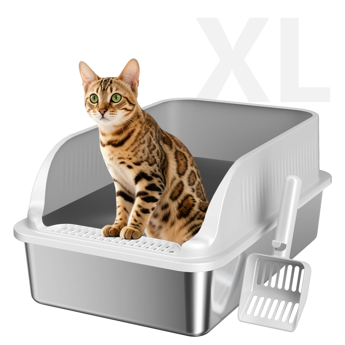 H3 Light Grey Stainless Steel Litter Box