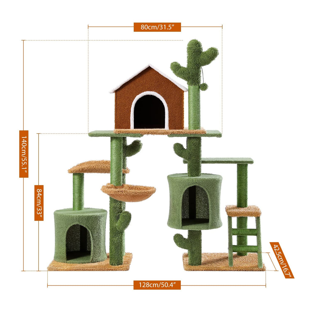 3 in 1 Cat Tree Combination Cat's Tower with Scratching Post Cute Cactus House Furniture with Condo Nest Pet Scratcher