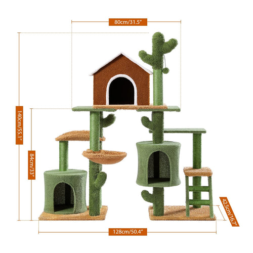 3 in 1 Cat Tree Combination Cat's Tower with Scratching Post Cute Cactus House Furniture with Condo Nest Pet Scratcher