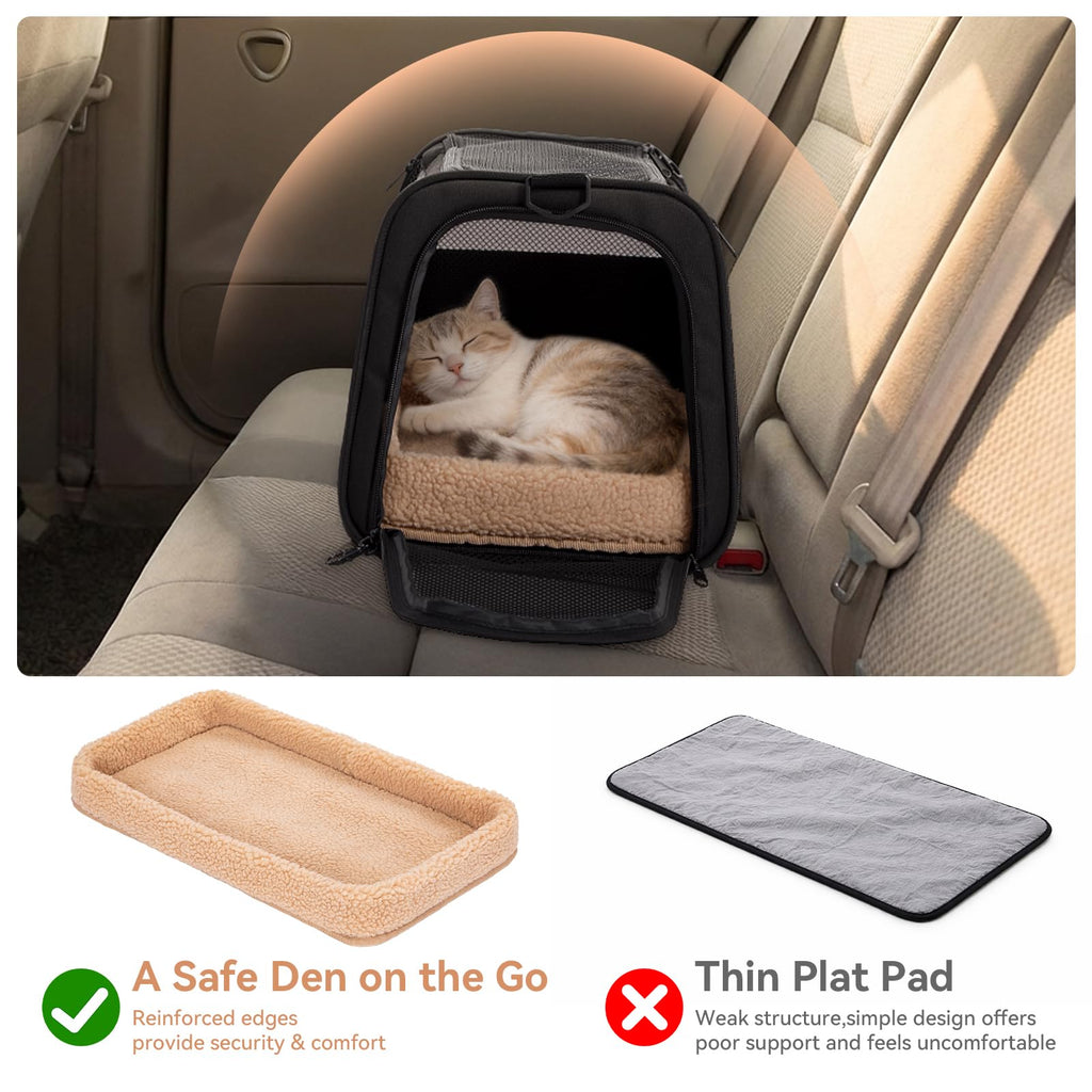 Petsfit 18 X 11 X 11 Airline Approved & Cat Car Carrier, with Patent Safety Buckles & Lockable Zippers Preventing Escapes, Breathable Mesh & Padded Mat — Portable, Stress-Free Travel Carrier